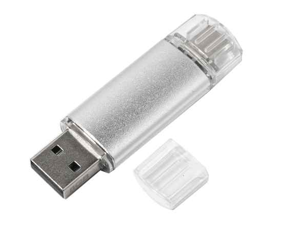 USB flash-карта ASSORTI OTG Type-C (16Гб), серебристая, 6,3х1,7х0,8 см, металл, изображение 2