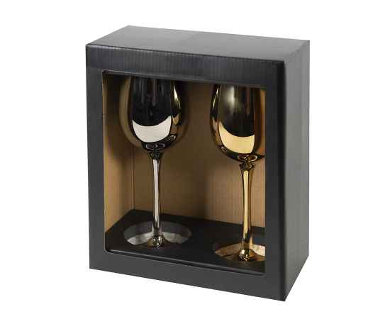 Набор бокалов для вина MOON&SUN (2шт), золотой и серебяный, 22,5х24,8х11,9см, стекло, Цвет: серебристый, золотистый, изображение 2