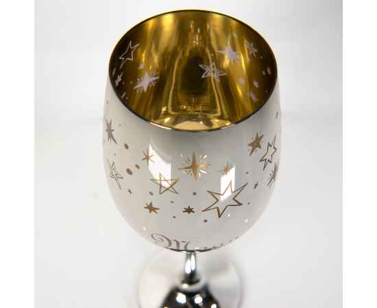 Набор бокалов для вина MOON&SUN (2шт), золотой и серебяный, 22,5х24,8х11,9см, стекло, Цвет: серебристый, золотистый, изображение 3