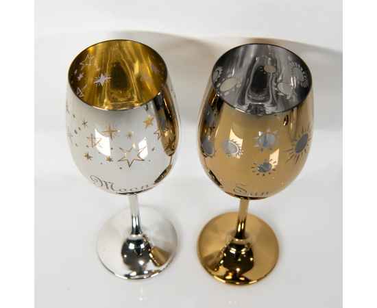 Набор бокалов для вина MOON&SUN (2шт), золотой и серебяный, 22,5х24,8х11,9см, стекло, Цвет: серебристый, золотистый, изображение 5