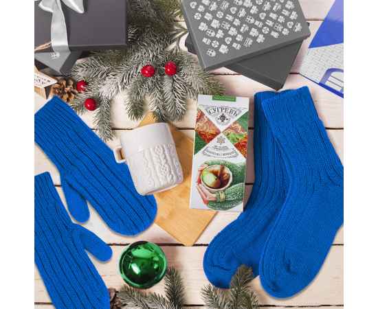 Набор подарочный SNOWFALL: кружка, варежки, носки, синий, Цвет: синий, изображение 3