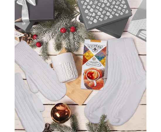 Набор подарочный SNOWFALL: кружка, варежки, носки, белый, Цвет: белый, изображение 3