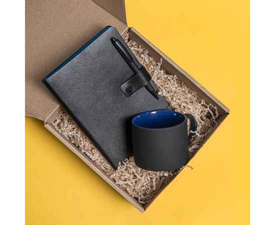 Набор подарочный DYNAMIC: кружка, ежедневник, ручка,  стружка, коробка, черный/синий, изображение 2