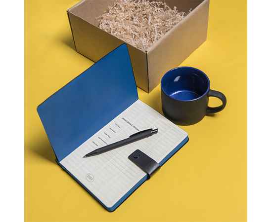 Набор подарочный DYNAMIC: кружка, ежедневник, ручка,  стружка, коробка, черный/синий, изображение 3