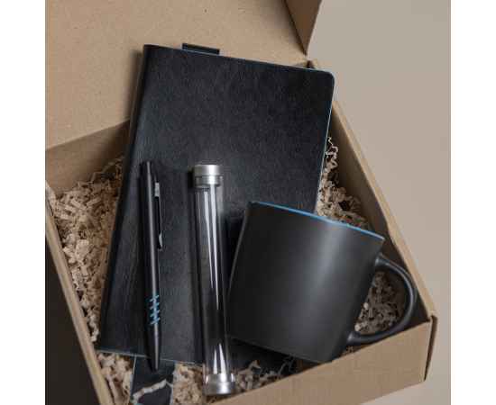 Набор подарочный DESKTOP: кружка, ежедневник, ручка,  стружка, коробка, черный/голубой, Цвет: черный, голубой, Размер: 25,5 x 21,5 x 11 см, изображение 2