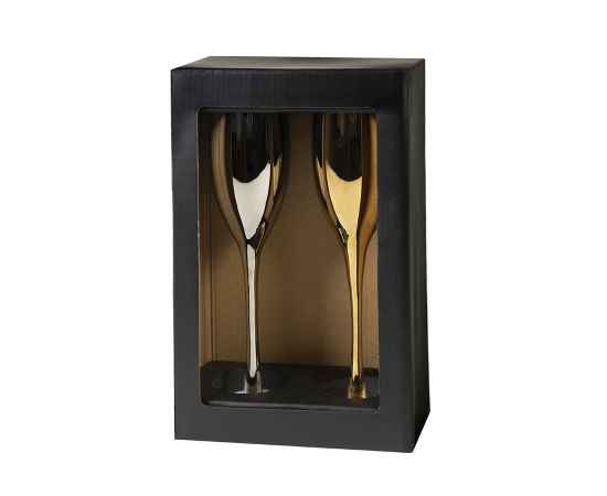 Набор бокалов для шампанского MOON&SUN (2шт), золотой и серебяный, 26,5х25,3х9,5см, стекло, Цвет: серебристый, золотистый, изображение 2