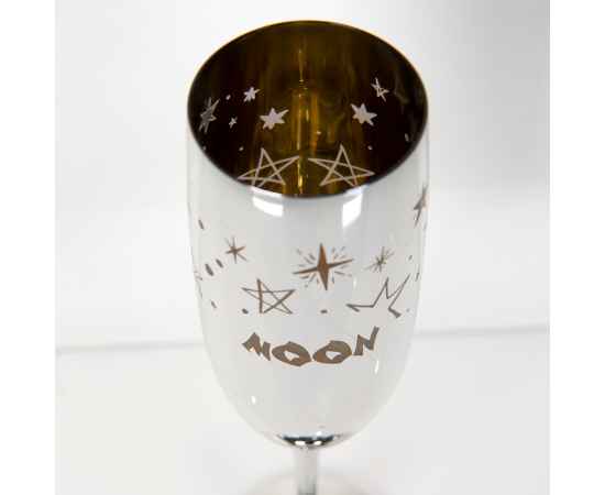 Набор бокалов для шампанского MOON&SUN (2шт), золотой и серебяный, 26,5х25,3х9,5см, стекло, Цвет: серебристый, золотистый, изображение 3