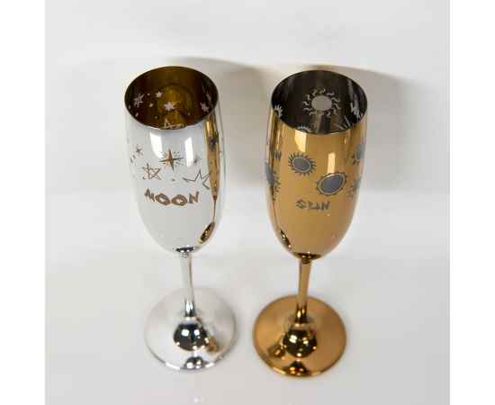 Набор бокалов для шампанского MOON&SUN (2шт), золотой и серебяный, 26,5х25,3х9,5см, стекло, Цвет: серебристый, золотистый, изображение 5