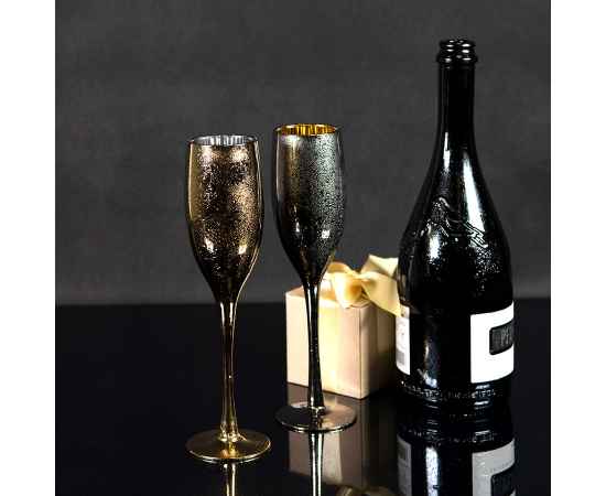 Набор бокалов для шампанского MOON&SUN (2шт), золотой и серебяный, 26,5х25,3х9,5см, стекло, Цвет: серебристый, золотистый, изображение 6