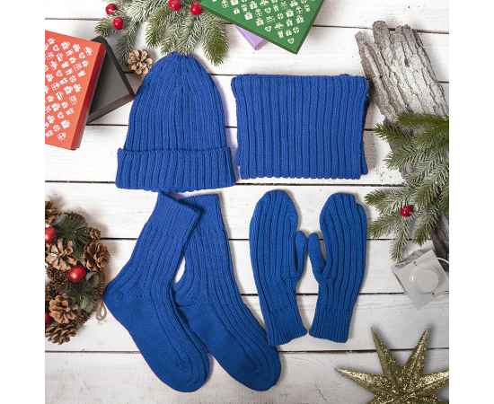 Набор подарочный НАСВЯЗИ©: шапка, шарф,  варежки, носки, синий, Цвет: синий, изображение 6