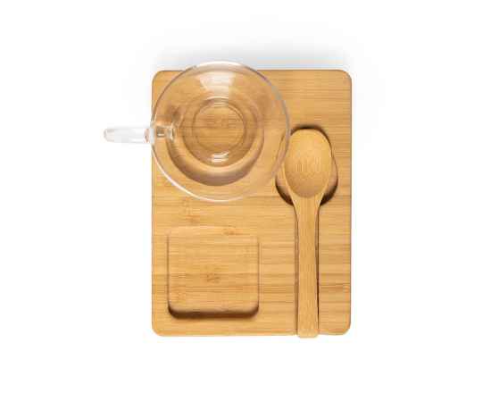 Набор MORKEL:чашка, ложка, подставка, 180мл,16,4х8х12,3 см, боросиликатное стекло, бамбук, Цвет: прозрачный, изображение 3