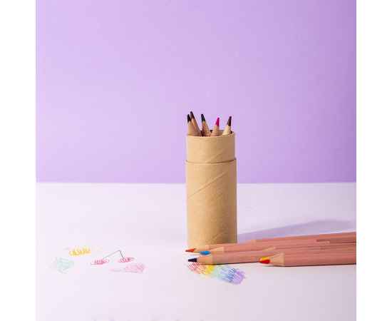 Набор цветных карандашей мини FLORA ,12 цветов, в тубе, дерево, картон, изображение 7