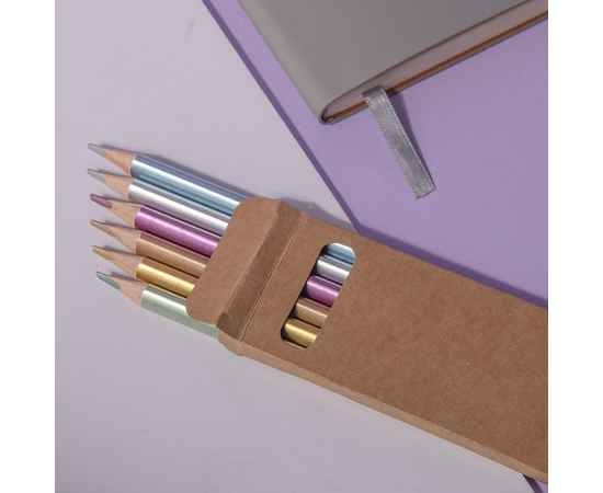 Набор цветных карандашей METALLIC, 6 цветов, дерево, картон, изображение 5