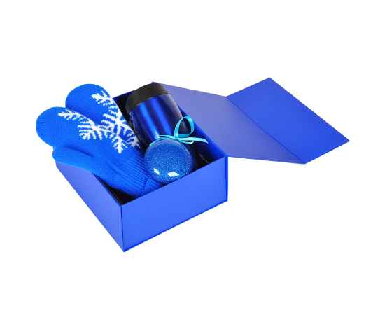 Коробка  подарочная складная ,  синий, 22 x 20 x 11 cm,  кашированный картон,  тиснение, шелкография, Цвет: синий, изображение 3