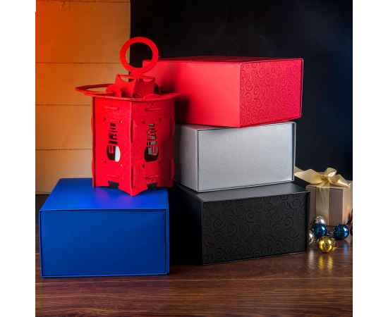 Коробка  подарочная складная ,  синий, 22 x 20 x 11 cm,  кашированный картон,  тиснение, шелкография, Цвет: синий, изображение 4