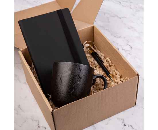 Набор подарочный BLACKNGOLD: кружка, ручка, бизнес-блокнот, коробка со стружкой, Цвет: Чёрный, изображение 4