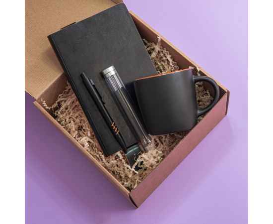 Набор подарочный DESKTOP: кружка, ежедневник, ручка,  стружка, коробка, черный/оранжевый, Цвет: черный, оранжевый, Размер: 25,5 x 21,5 x 11 см, изображение 8