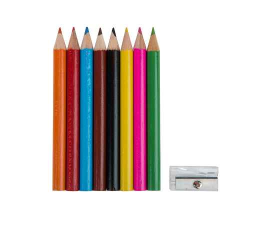 Набор цветных карандашей (8шт) с точилкой MIGAL в чехле, белый, 4,5х10х4 см, дерево, полиэстер, Цвет: белый, изображение 2