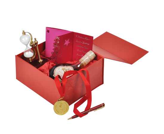 Коробка подарочная складная,  красный, 22 x 20 x 11 cm,  кашированный картон,  тиснение, шелкография, Цвет: красный, изображение 4