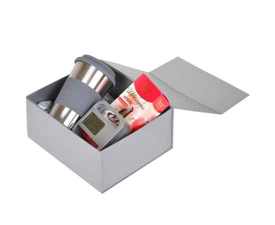 Коробка подарочная складная,  серебристый, 22 x 20 x 11cm,  кашированный картон,  тиснение, шелкогр., Цвет: серебристый, изображение 4