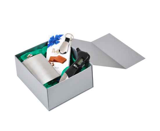 Коробка подарочная складная,  серебристый, 22 x 20 x 11cm,  кашированный картон,  тиснение, шелкогр., Цвет: серебристый, изображение 6