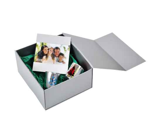 Коробка подарочная складная,  серебристый, 22 x 20 x 11cm,  кашированный картон,  тиснение, шелкогр., Цвет: серебристый, изображение 10