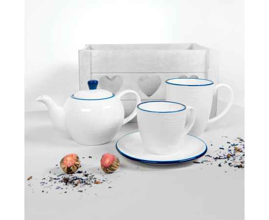 Набор SEAWAVE: чайная пара и чайник в подарочной упаковке, 200мл и 500мл, фарфор, Цвет: белый, синий, изображение 3