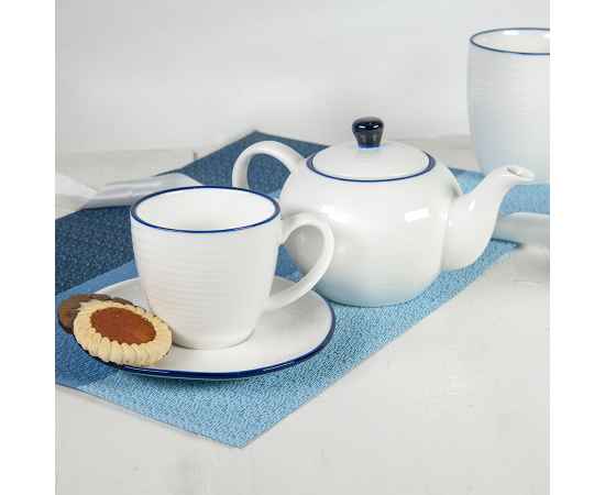 Набор SEAWAVE: чайная пара и чайник в подарочной упаковке, 200мл и 500мл, фарфор, Цвет: белый, синий, изображение 4