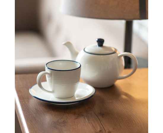Набор SEAWAVE: чайная пара и чайник в подарочной упаковке, 200мл и 500мл, фарфор, Цвет: белый, синий, изображение 6