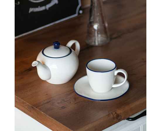 Набор SEAWAVE: чайная пара и чайник в подарочной упаковке, 200мл и 500мл, фарфор, Цвет: белый, синий, изображение 7