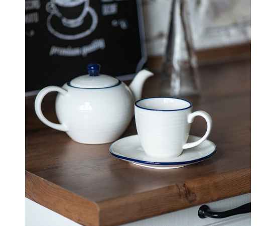 Набор SEAWAVE: чайная пара и чайник в подарочной упаковке, 200мл и 500мл, фарфор, Цвет: белый, синий, изображение 8