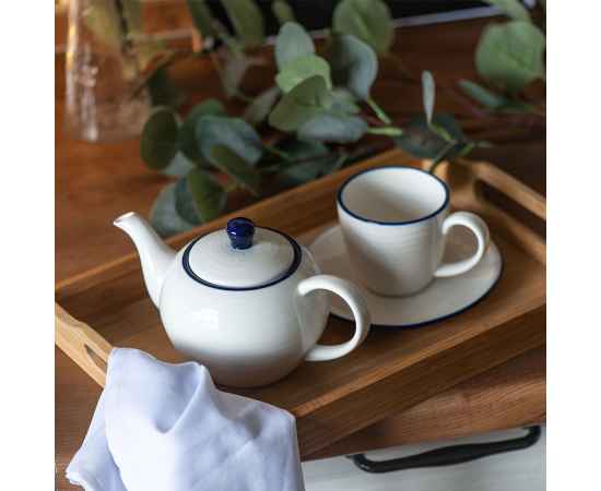 Набор SEAWAVE: чайная пара и чайник в подарочной упаковке, 200мл и 500мл, фарфор, Цвет: белый, синий, изображение 9