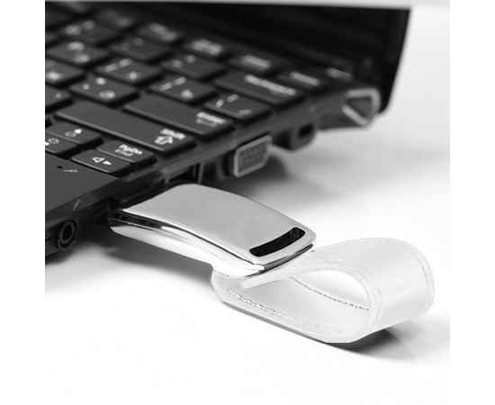 USB flash-карта 'Lerix' (8Гб), белый, 6х2,5х1,3см, металл, искусственная кожа, Цвет: белый, серебристый, изображение 3