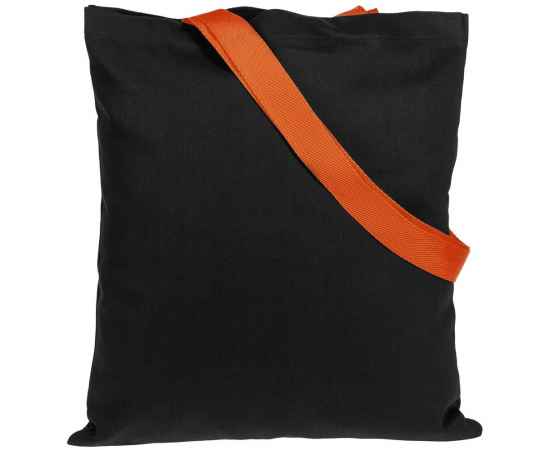 Холщовая сумка BrighTone, черная с оранжевыми ручками, Цвет: оранжевый, Размер: сумка: 35х40 см, изображение 2