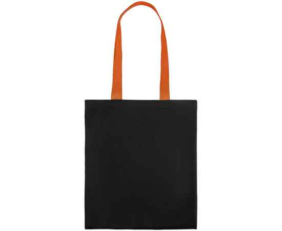 Холщовая сумка BrighTone, черная с оранжевыми ручками, Цвет: оранжевый, Размер: сумка: 35х40 см, изображение 3