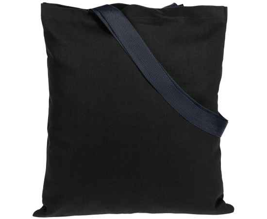 Холщовая сумка BrighTone, черная с темно-синими ручками, Цвет: синий, Размер: сумка: 35х40 см, изображение 2
