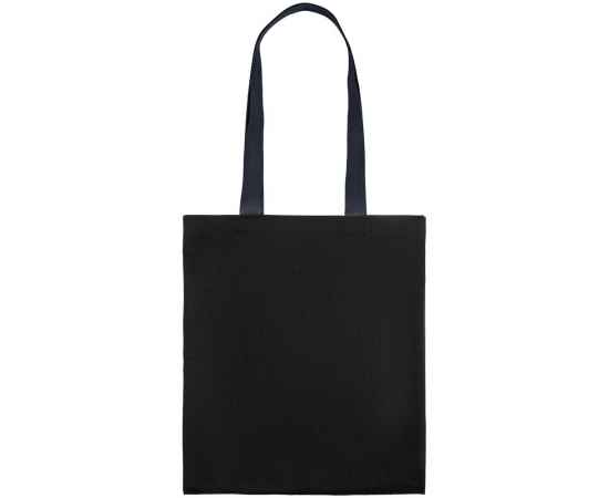 Холщовая сумка BrighTone, черная с темно-синими ручками, Цвет: синий, Размер: сумка: 35х40 см, изображение 3