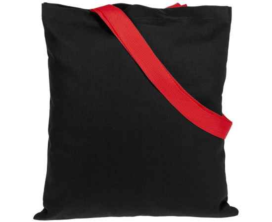 Холщовая сумка BrighTone, черная с красными ручками, Цвет: красный, Размер: сумка: 35х40 см, изображение 2