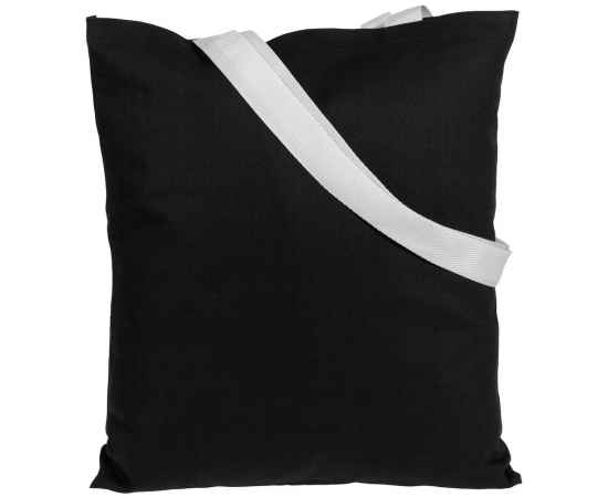 Холщовая сумка BrighTone, черная с белыми ручками, Цвет: черный, Размер: сумка: 35х40 см, изображение 2