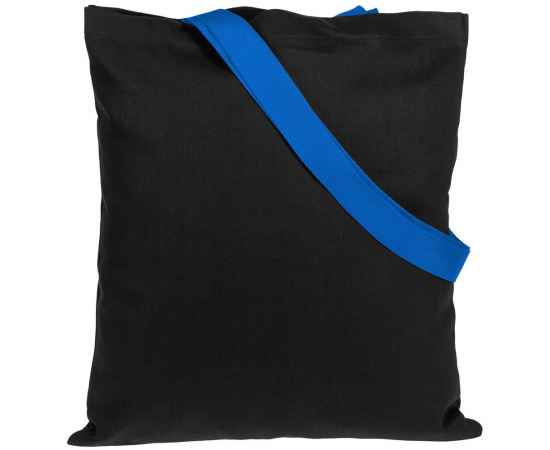Холщовая сумка BrighTone, черная с ярко-синими ручками, Цвет: черный, синий, Размер: сумка: 35х40 см, ручки: 70х3 см, изображение 2
