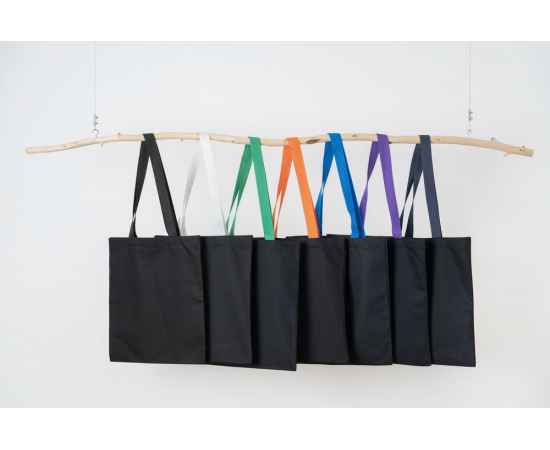Холщовая сумка BrighTone, черная с ярко-синими ручками, Цвет: черный, синий, Размер: сумка: 35х40 см, ручки: 70х3 см, изображение 6