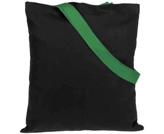 Холщовая сумка BrighTone, черная с зелеными ручками, Цвет: зеленый, Размер: сумка: 35х40 см, изображение 2