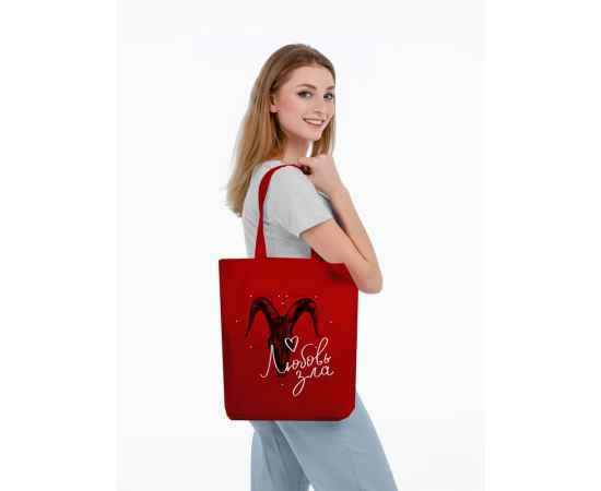 Холщовая сумка «Любовь зла», красная, Цвет: красный, Размер: 35х38х6 см, изображение 3