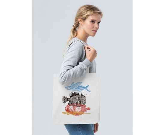 Холщовая сумка «Морские обитатели», молочно-белая, Цвет: белый, Размер: 35х38х6 см, изображение 5