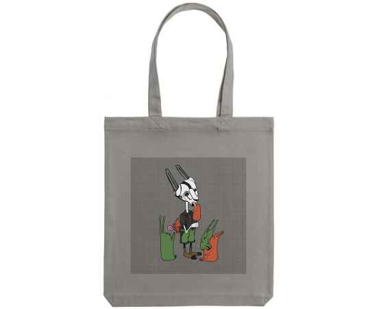 Холщовая сумка «Зайцы и морковное мороженое», серая, Цвет: серый, Размер: 35х38х6 см, изображение 2