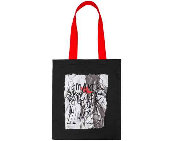 Холщовая сумка Make Love, черная с красными ручками, Цвет: красный, Размер: сумка: 35х40 см, изображение 3
