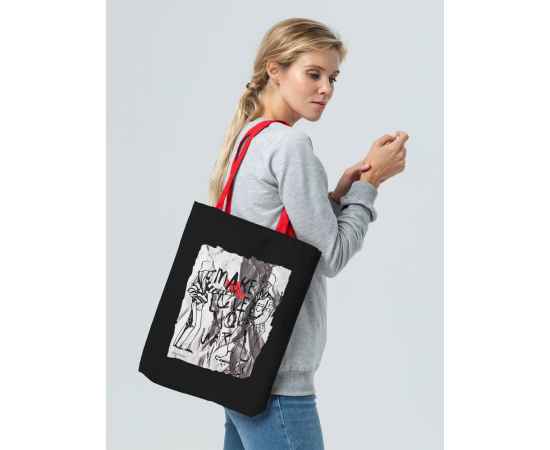 Холщовая сумка Make Love, черная с красными ручками, Цвет: красный, Размер: сумка: 35х40 см, изображение 4