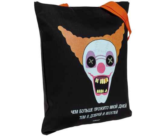 Холщовая сумка «Цирк», черная с оранжевыми ручками, Цвет: оранжевый, Размер: сумка: 35х40 см, изображение 2