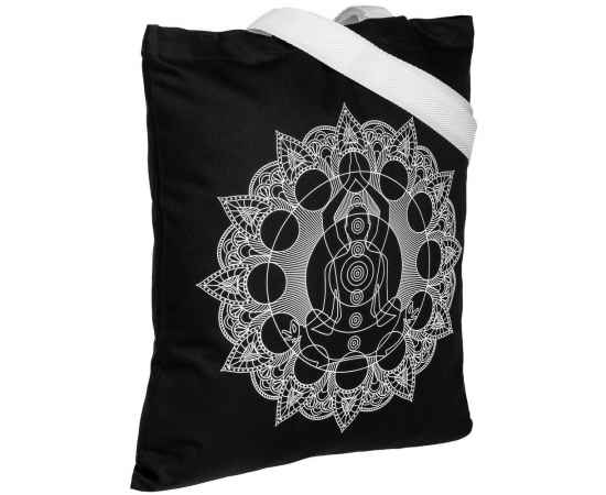 Холщовая сумка Chakraday, черная с белыми ручками, Цвет: черный, Размер: сумка: 35х40 см, изображение 2