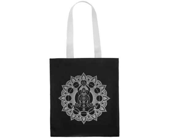 Холщовая сумка Chakraday, черная с белыми ручками, Цвет: черный, Размер: сумка: 35х40 см, изображение 3